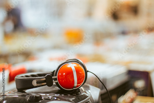 Headphones in a record shop