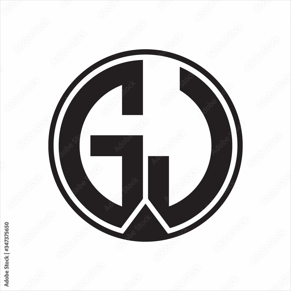 GJ Logo monogram circle with piece ribbon style on white background GJ Logo monogram circle with piece ribbon style on white background