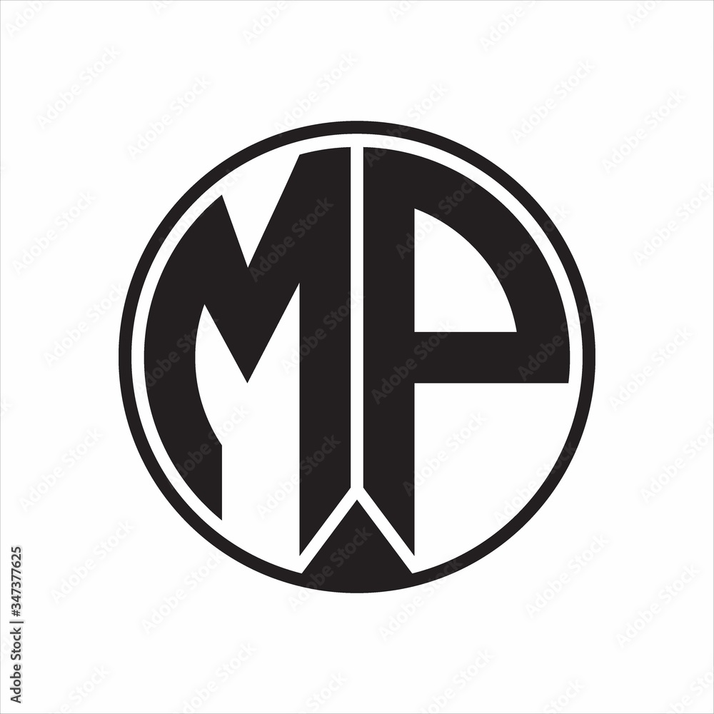 MP Logo monogram circle with piece ribbon style on white background MP Logo monogram circle with piece ribbon style on white background