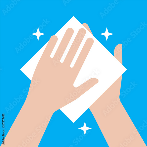 Wipe your hands with a napkin. Hand cleaning icon. Vector illustration