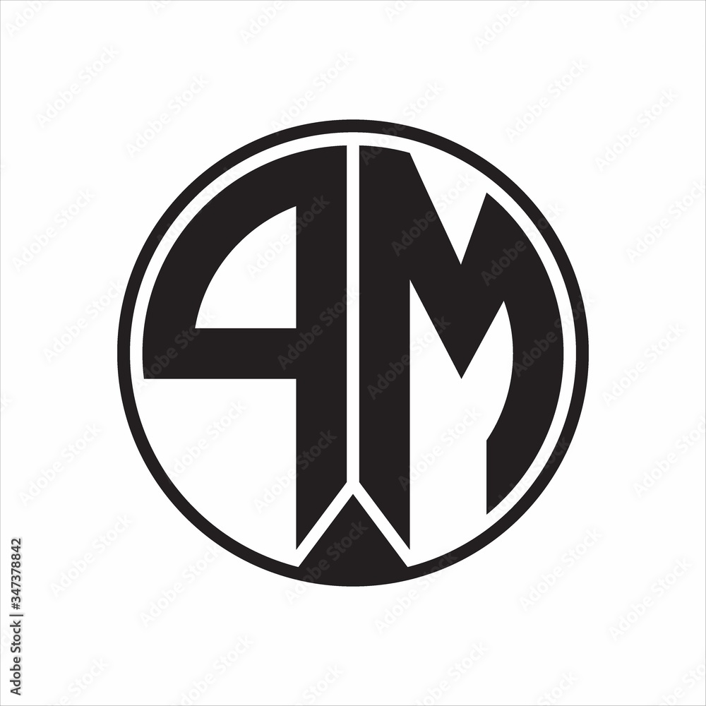 PM Logo monogram circle with piece ribbon style on white background PM Logo monogram circle with piece ribbon style on white background