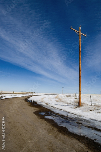 Power lines out on country road photo