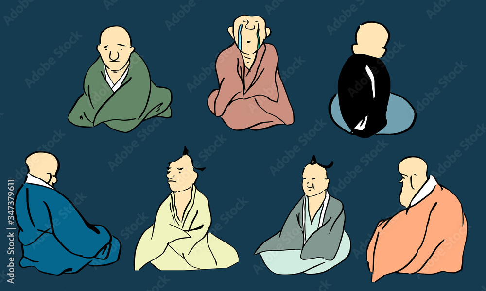 着物を着た日本人の坊主たちのイラスト Stock イラスト Adobe Stock