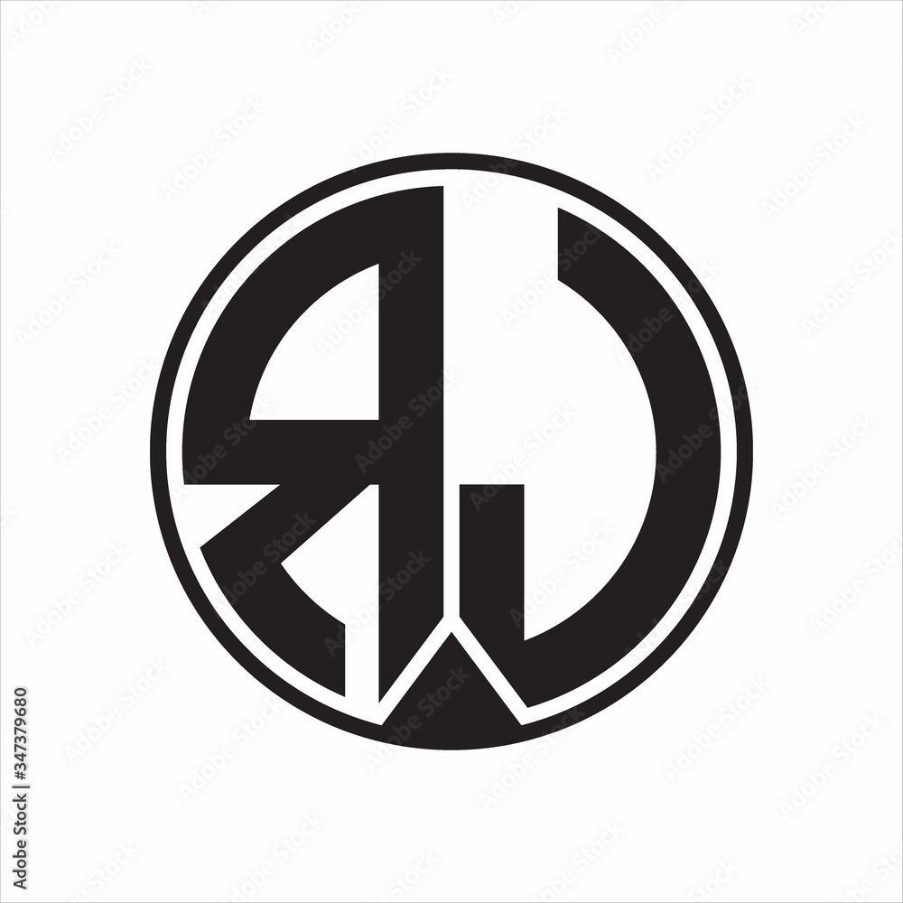 RJ Logo monogram circle with piece ribbon style on white background RJ Logo monogram circle with piece ribbon style on white background