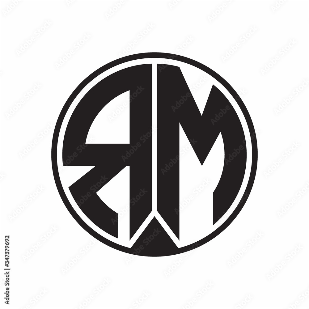 RM Logo monogram circle with piece ribbon style on white background RM Logo monogram circle with piece ribbon style on white background