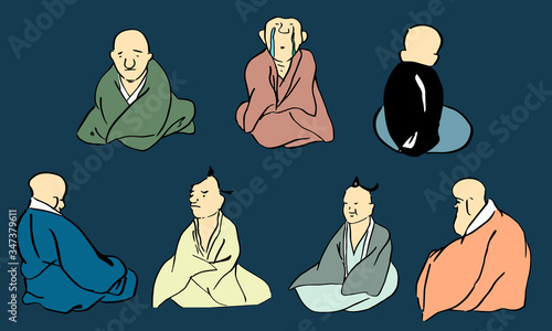 Tableau sur toile 着物を着た日本人の坊主たちのイラスト