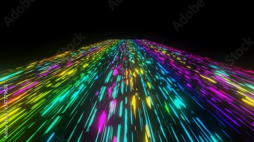 Colorful Neon light futuristic stream Data Communication flying into digital technologic animation 3D rendering