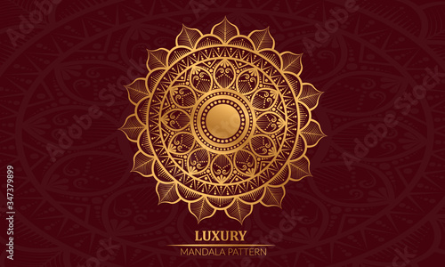 Luxury geometric mandala in golden color arabesque with red background
