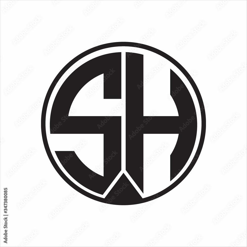 SH Logo monogram circle with piece ribbon style on white background SH Logo monogram circle with piece ribbon style on white background