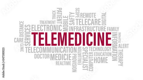 Telemedicine Word Cloud. Telehealth remote medicine word tag on white background concept.