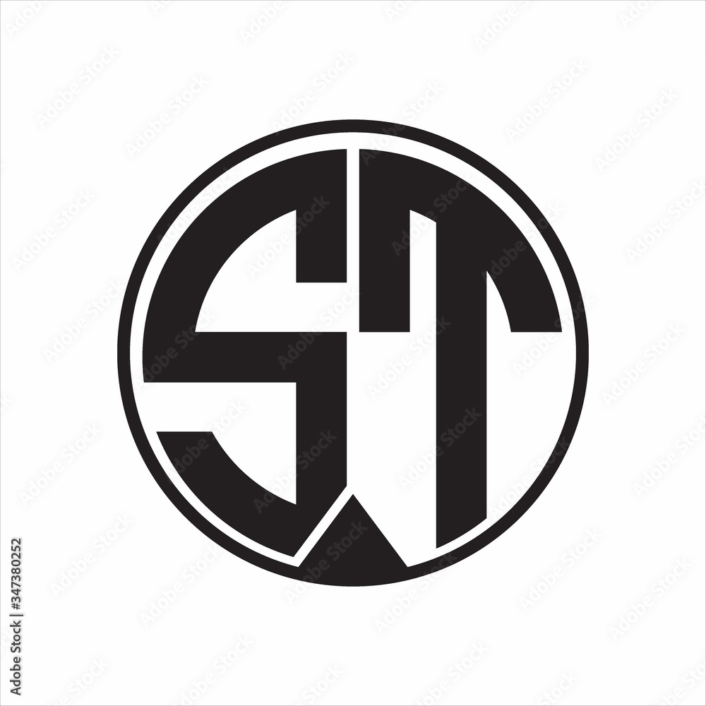 ST Logo monogram circle with piece ribbon style on white background ST Logo monogram circle with piece ribbon style on white background