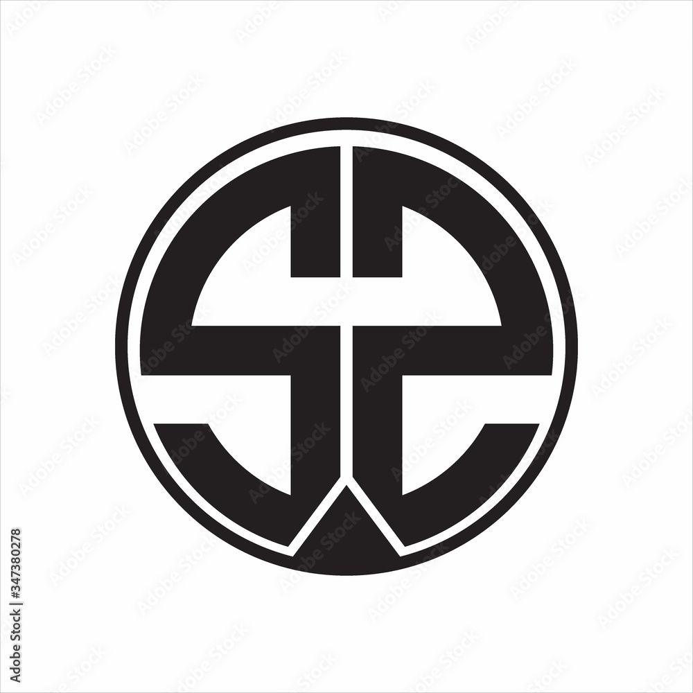 SZ Logo monogram circle with piece ribbon style on white background SZ Logo monogram circle with piece ribbon style on white background