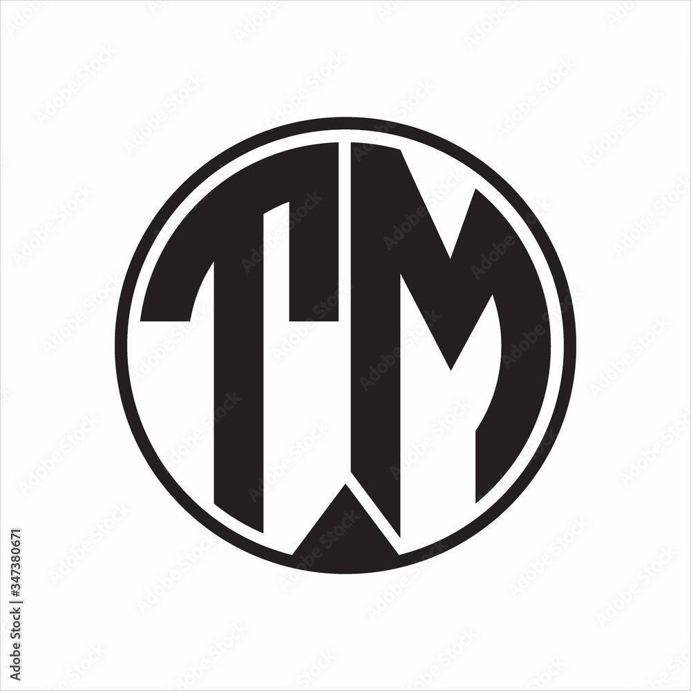 TM Logo monogram circle with piece ribbon style on white background TM Logo monogram circle with piece ribbon style on white background