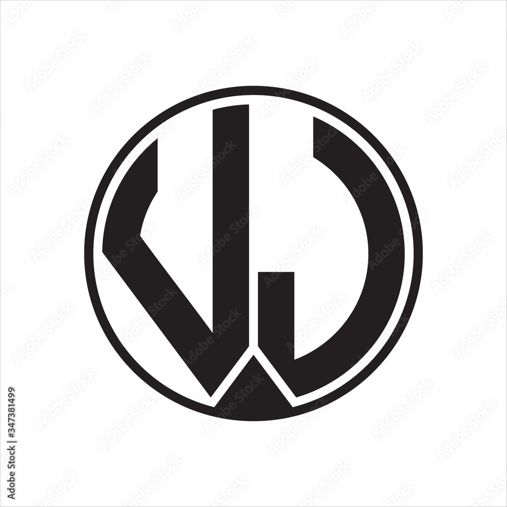 VJ Logo monogram circle with piece ribbon style on white background VJ Logo monogram circle with piece ribbon style on white background