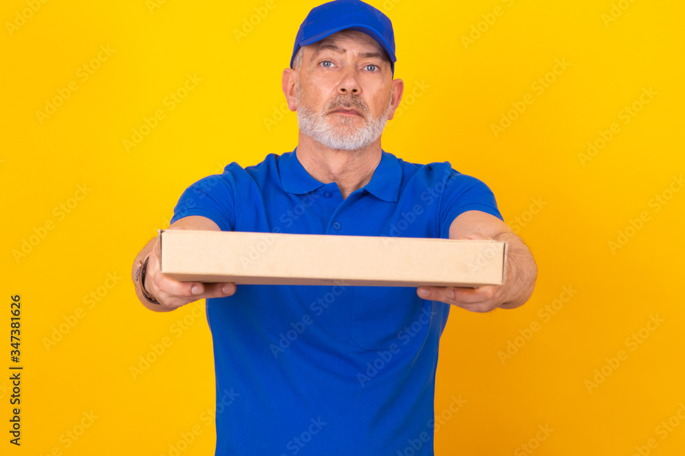 transport or delivery worker isolated on color background