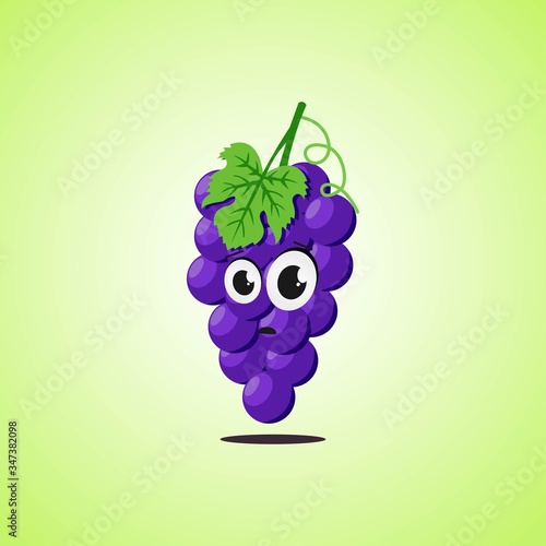 Frightened cartoon purple grapes symbol.