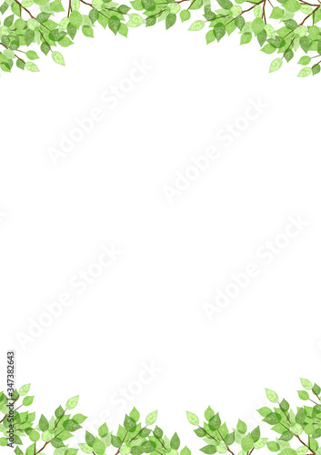 手描き水彩　新緑　縦向き
