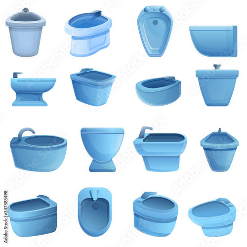 Bidet icons set. Cartoon set of bidet vector icons for web design