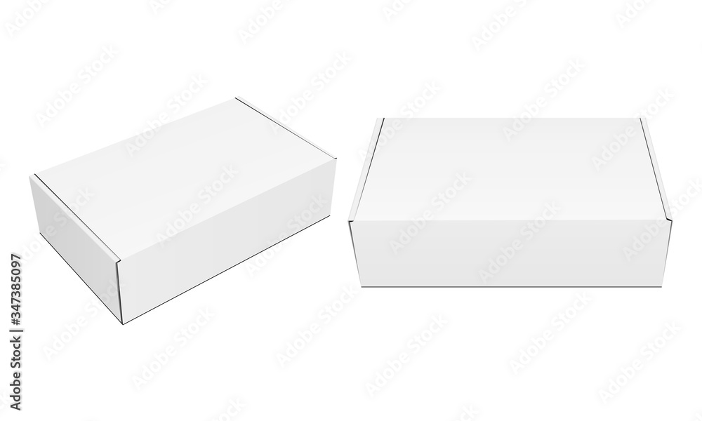 Naklejka premium Two closed blank packaging boxes mockups isolated on white background. Vector illustration