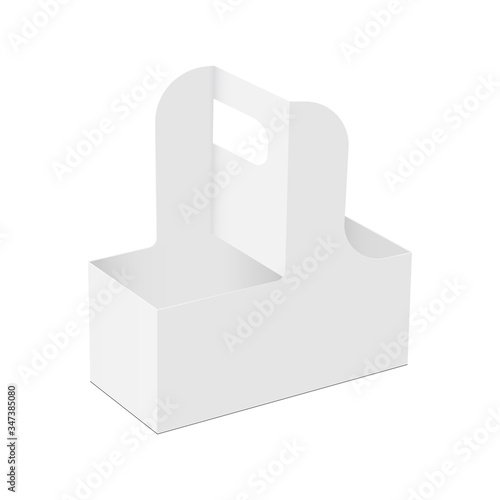 Coffee cup carrier, disposable cardboard paper cup holder isolated on white background. Vector illustration
