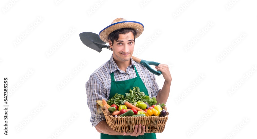 Young farmer with fresh produce isolated on white background Young farmer with fresh produce isolated on white background