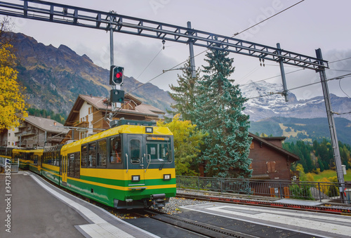 Beautiful View Of Wengen Village In Switzerland. Wengen Is A Swiss Alpine Village In The Bernese Oberland Region And Its Known For Its Timber Chalets And Hotels