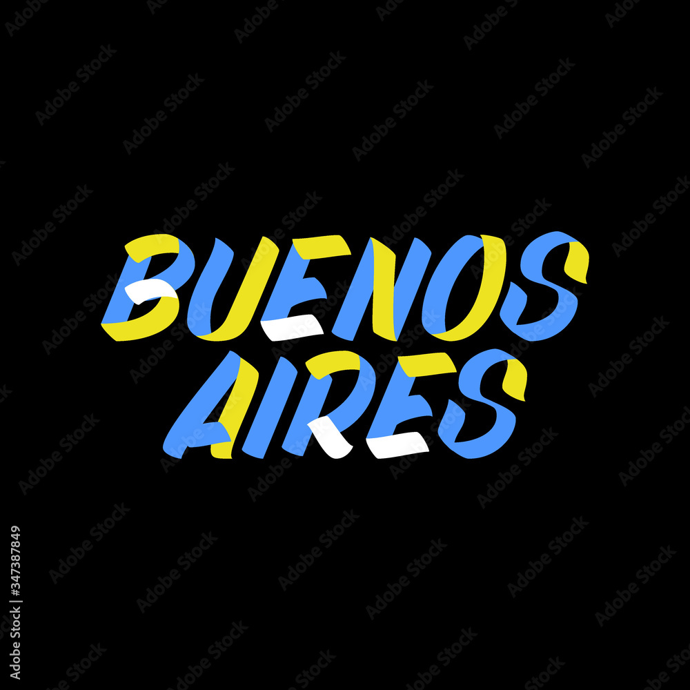 Buenos Aires sign brush paint lettering on black background. Capital city of Argentina design templates for greeting cards, overlays, posters