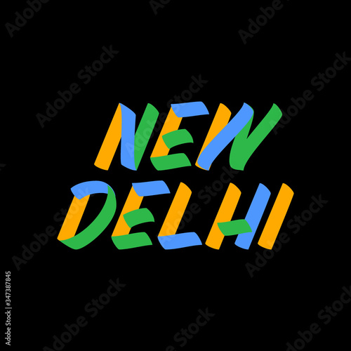 New Delhi sign brush paint lettering on black background. Capital city of India design templates for greeting cards, overlays, posters