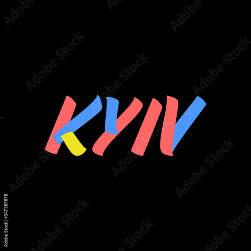 Kyiv sign brush paint lettering on black background. Capital city of Ukraine design templates for greeting cards, overlays, posters
