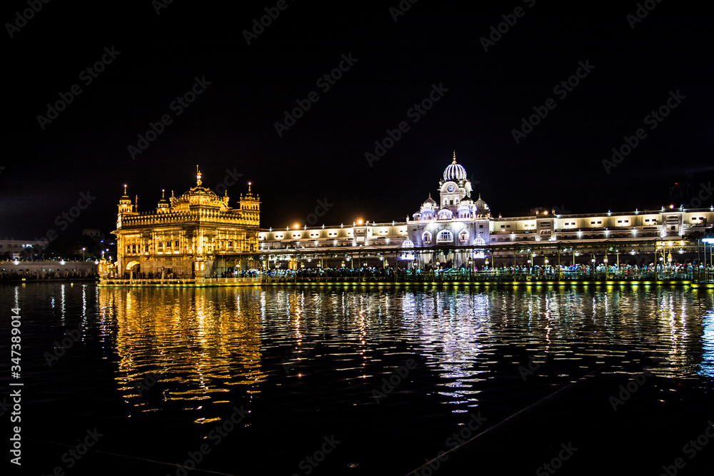 Night View The Harmindar Sahib, also known as Golden Temple Amritsar
