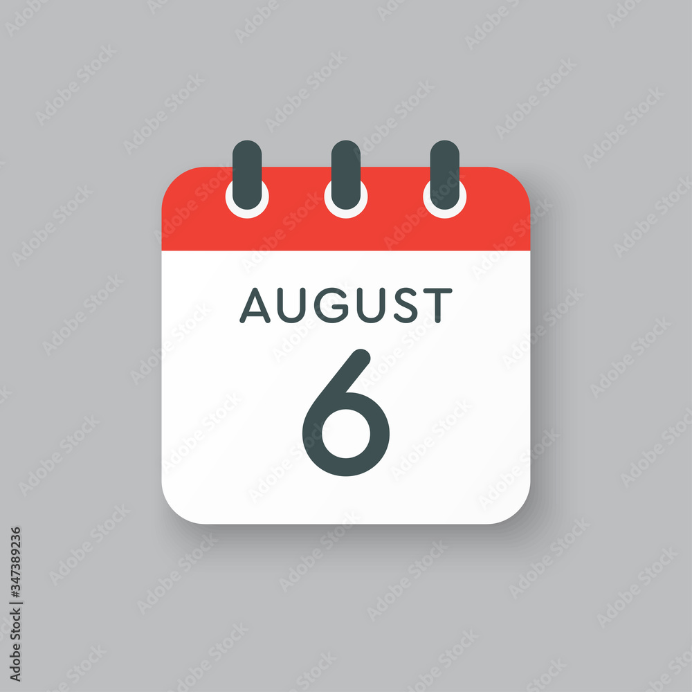 Calendar icon day 6 August, date days of the year Calendar icon day 6 August, date days of the year