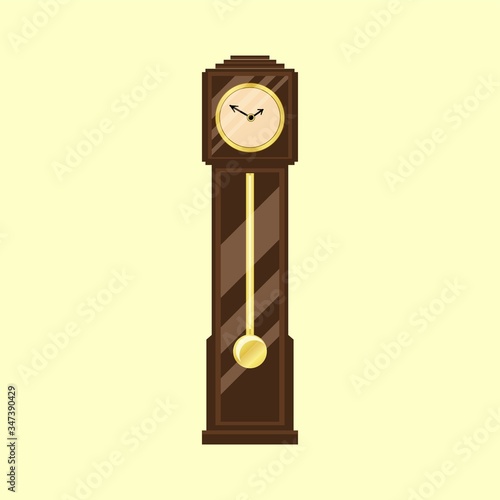 Vintage grandfather clock icon in flat design for your design isolated on yellow background.