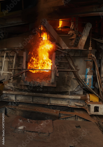 steel production open hearth furnace fire metal