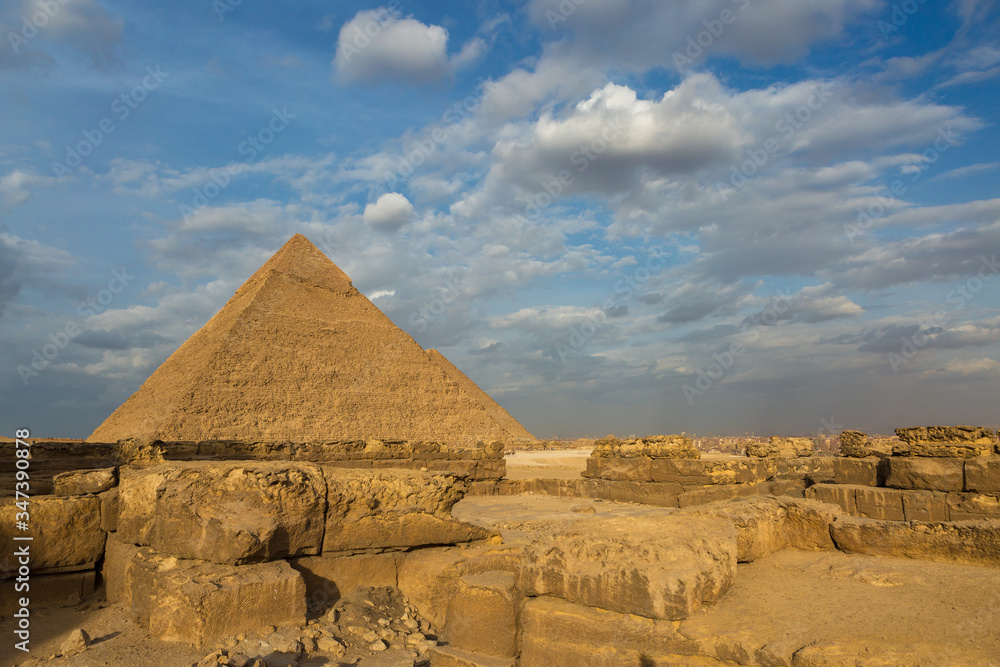 Famous great Giza Pyramids in sand desert in Cairo Famous great Giza Pyramids in sand desert in Cairo