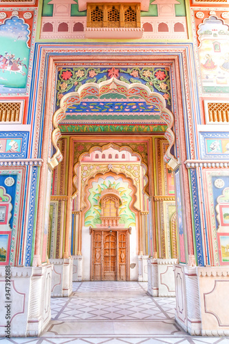 The Patrika Gate, the ninth gate of Jaipur, the famous building landmark at Jawahar circle's entrance, Jaipur or pink city Rajasthan, India