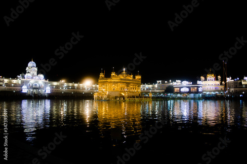 Night View The Harmindar Sahib, also known as Golden Temple Amritsar
 photo