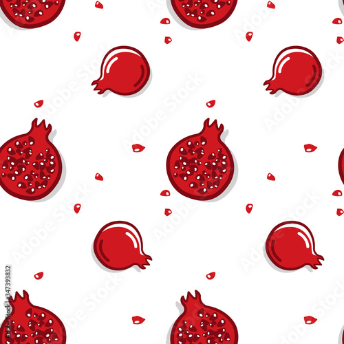 Granat seamless vector pattern. Isolated fruit illustration, great for wallpaper, textile and texture design. Kids design, fabric, wrapping, apparel.