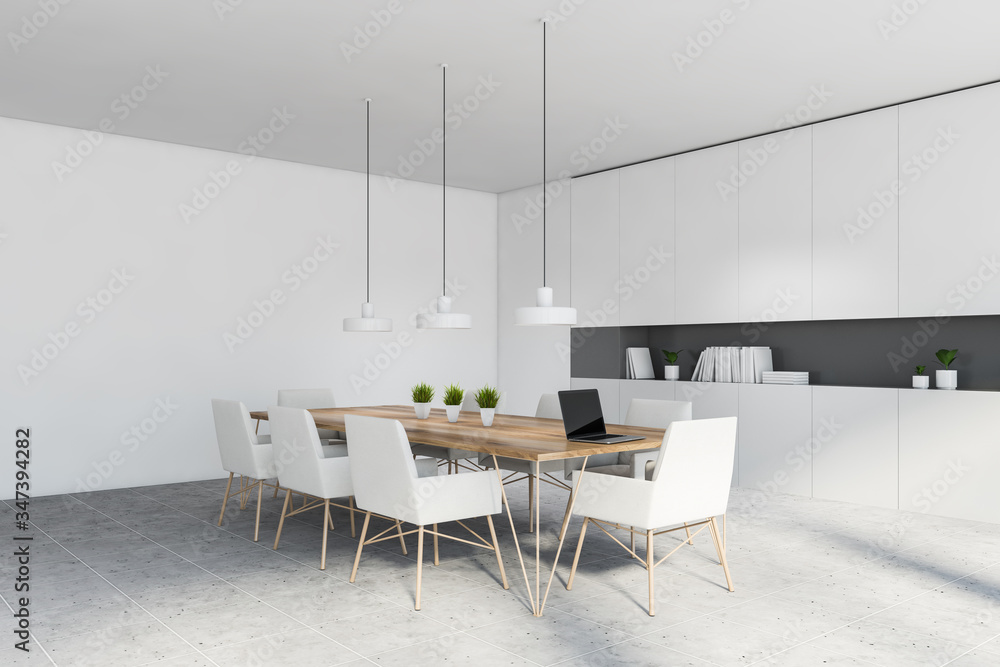 Fototapeta premium White and gray kitchen corner with table