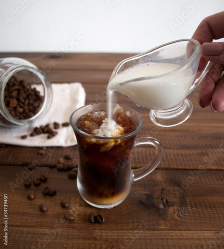 iced coffee with cream on the table
