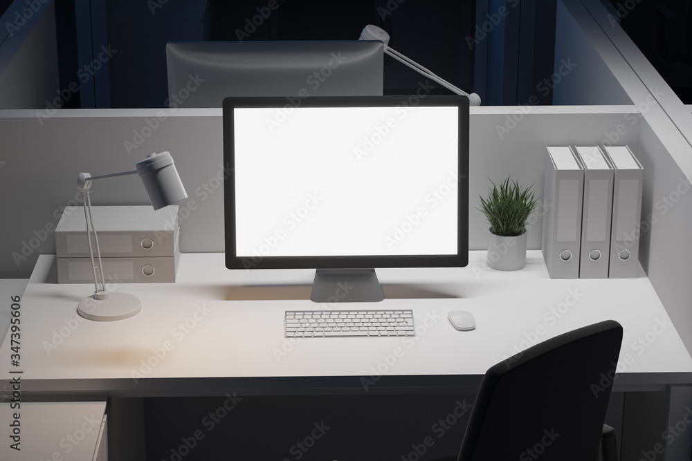 Mock up computer screen on night office table Mock up computer screen on night office table