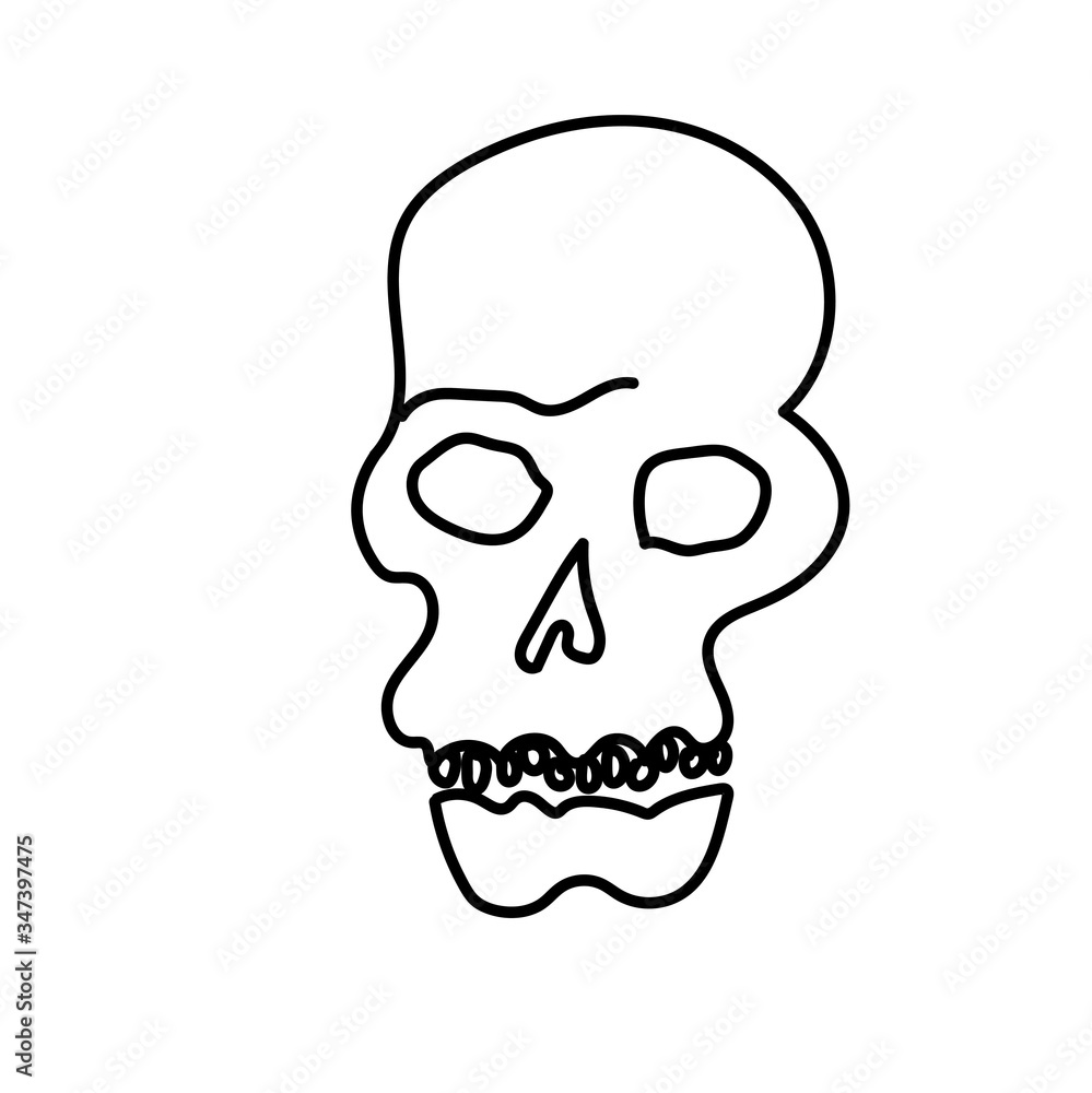 One simple terrible skull for halloween.Scary illustration bones of hand drawn with a black line doodle style.Design for packaging,card,web,social networks,print,backgrounds,coloring. One simple terrible skull for halloween.Scary illustration bones of hand drawn with a black line doodle style.Design for packaging,card,web,social networks,print,backgrounds,coloring.