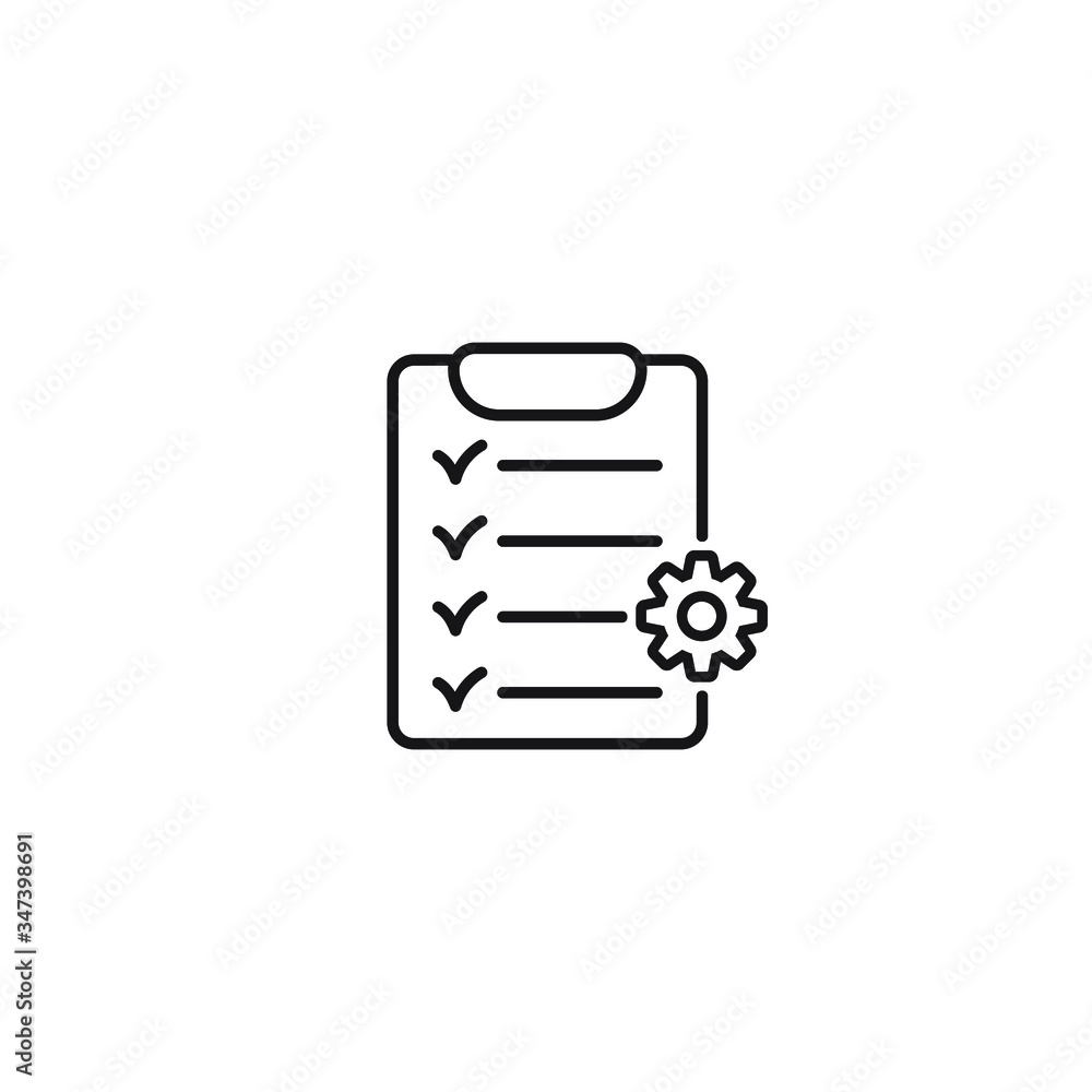 Clipboard with gear isolated icon. Technical support check list icon. Management flat icon concept. Software development. Clipboard with gear isolated icon. Technical support check list icon. Management flat icon concept. Software development.