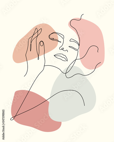 Trendy outline woman portrait in pastel tones