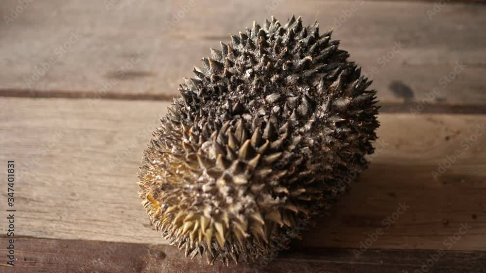 Durian that has been aphid until black bark, The shell is peeled. The fruit is still yellow. Durian that has been aphid until black bark, The shell is peeled. The fruit is still yellow.