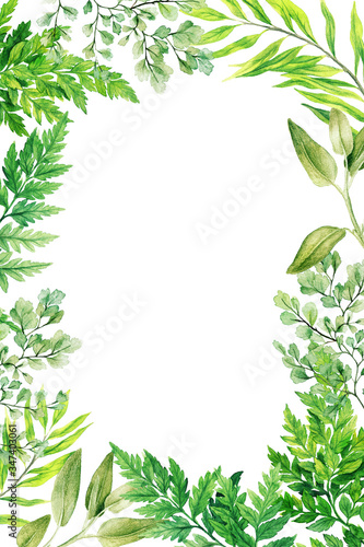 Vertical floral watercolor frame, hand drawn illustration