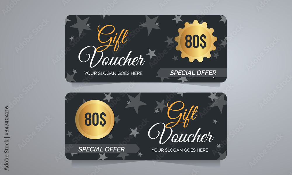 Golden Elegant voucher or Gift card template with monetary award Special offer for the customer. Shop invitation promo Golden Elegant voucher or Gift card template with monetary award Special offer for the customer. Shop invitation promo