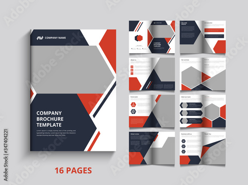 Sixteen Pages company profile brochure . Brochure creative design. Multipurpose template with cover, back and . Trendy minimalist flat geometric design. minimal and Cline. booklet