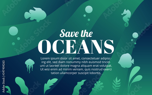 Design illustration vector social media card,background, landing page, banner graphic, World oceans day holiday.