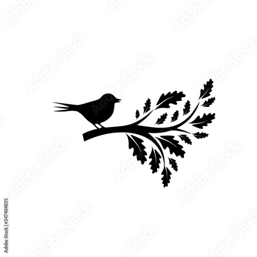 Silhouette little bird sitting on a branch icon isolated on white background