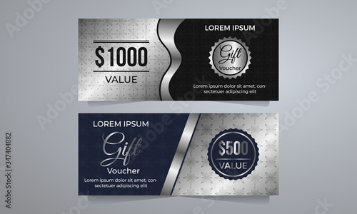 Silver Elegant voucher or Gift card template with monetary award Special offer for the customer